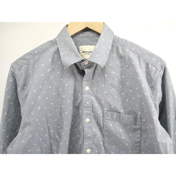 Mens Gray‎ Prints Button Down Shirt Size XL Red Flame Print all over - Picture 1 of 8
